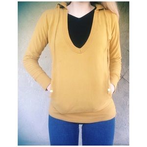 Mustard yellow pull over hooded sweatshirt jacket